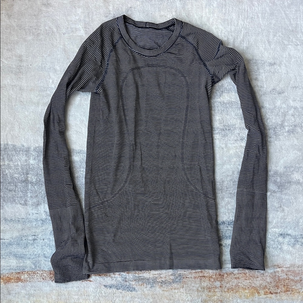 Striped Black and Gray Women's Long Sleeve Top
